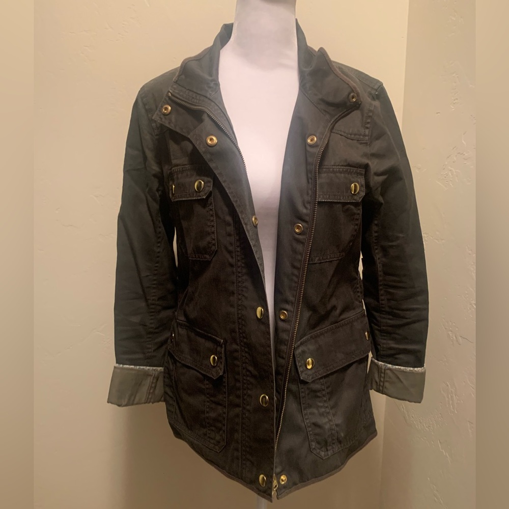 J. Crew Resin Coated Green Jacket Size M